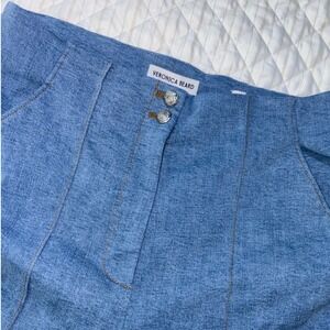 Veronica Beard Wide Leg Blue Denim Pants 6 28 High Rise Crest Button Trousers